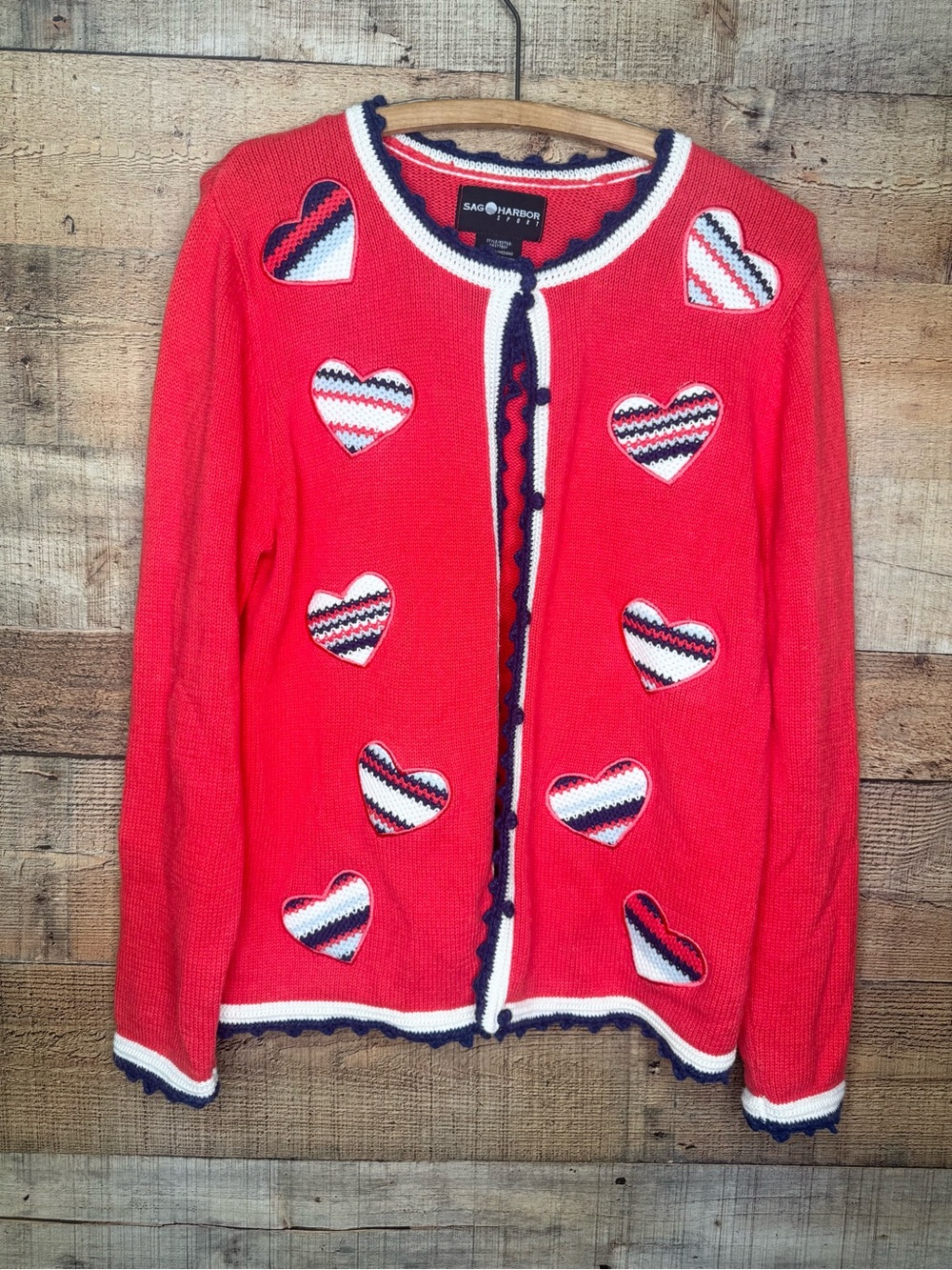 Heart Knitted Sweater Girlhood Love Red Medium Girlie Preppy Sag Harbor